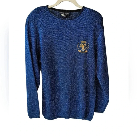 Pierre Cardin Vintage Royal Blue Preppy Metallic Sweater with Shoulder Pads, S - Picture 1 of 8